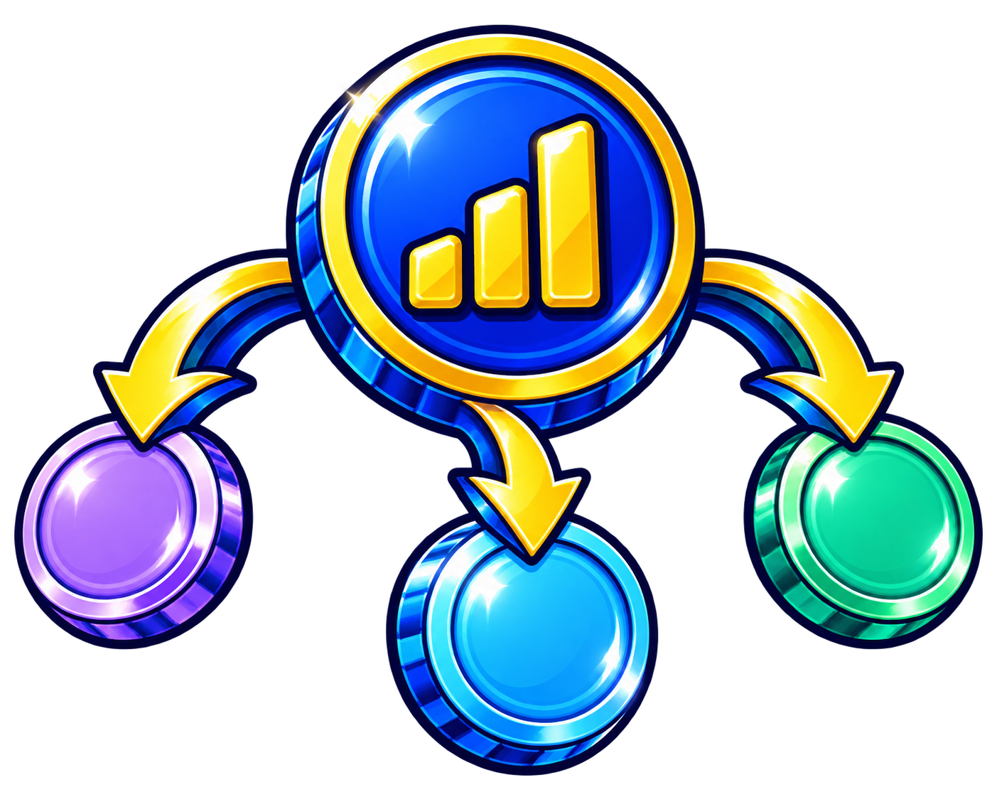 One token routing to three colored market pairs